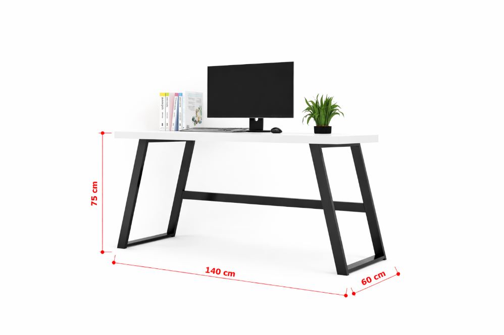 Fresno Desk, White/Black, 140x60cm