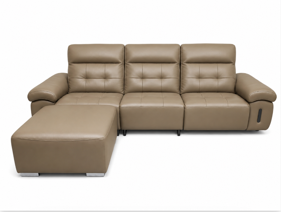 Tanashishi Zero-Back Wall-Mounted, left-functional sofa+stool, Light Taupe