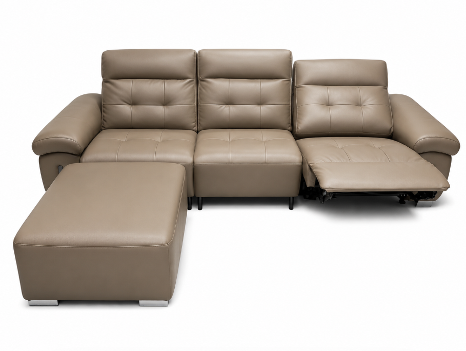 Tanashishi recliner 3 seater sofa, Left seat recliner+Right side ottoman, Light Taupe