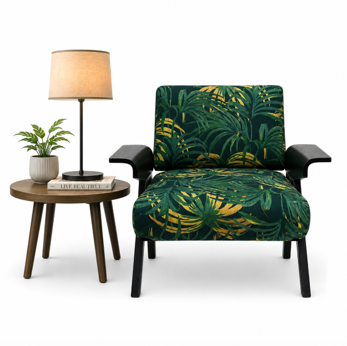 Yangshibari Accent Armchair – Tropical Forest Fabric Lounge Chair