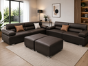 Lee's Charcoal Brown PU Leather Lounge Sofa Suite with 2 Ottomans – 6 Piece Living Room Set