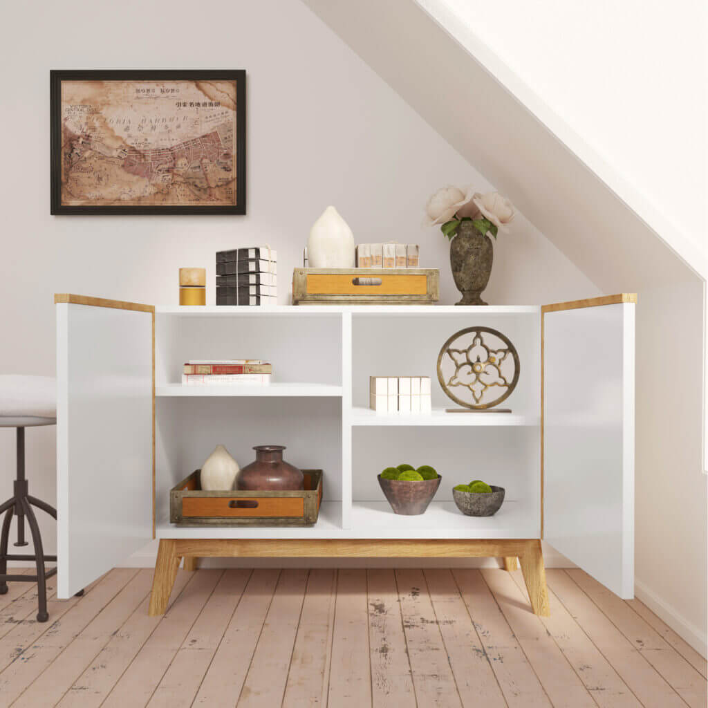 Michigan Sideboard Cabinet, White/oak