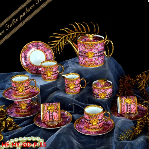 Riongaze 15-Piece Fine Bone China Tea Set with Golden Trim